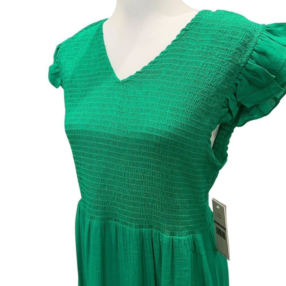 Nanette Lepore Smocked Midi Dress Flutter Sleeve Ruffle Hem Green 12 NWT - Picture 6 of 16